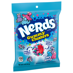 Nerds Gummy Clusters, Very Berry, 5 oz Peg Bag, 12 ct