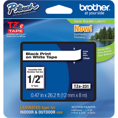 Brother P-Touch TZE Label Tape, 1/2"W x 26-1/5'L, Black on White