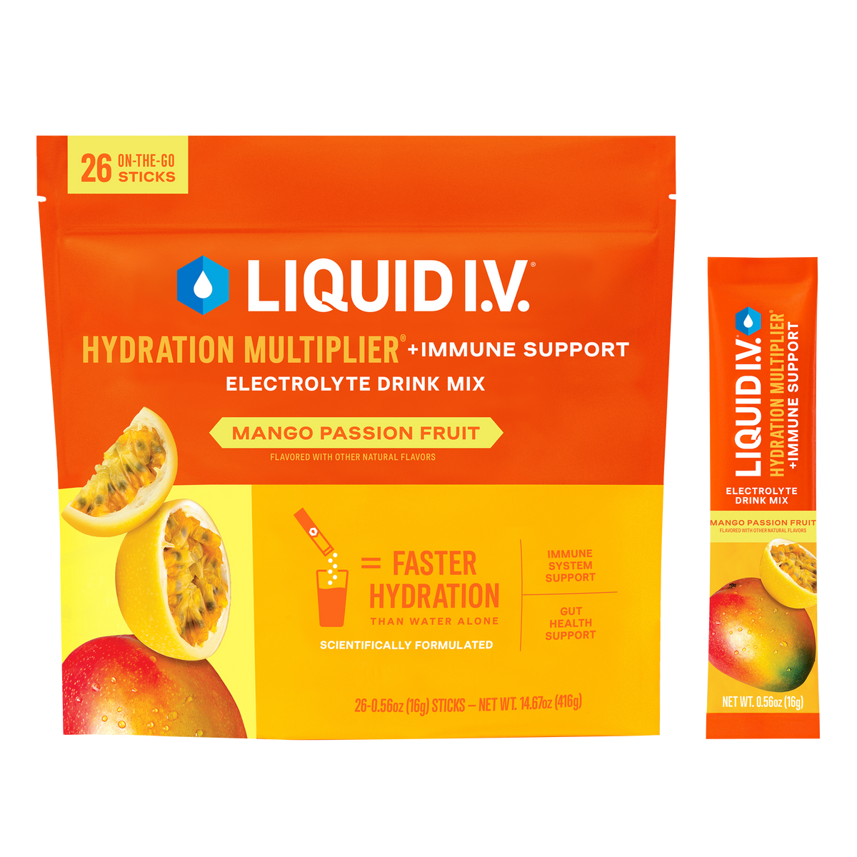 Liquid I.V. Hydration Multiplier Electrolyte Drink Mix, Mango Passion Fruit, 0.56 oz, 26 ct