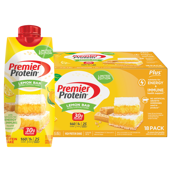 Premier Protein Shake, 30g Protein, Limited Edition Lemon Bar, 11 fl oz, 18 ct