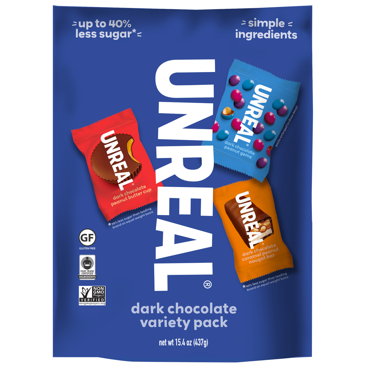 UNREAL Dark Chocolate Snacks, Variety Pack, 15.4 oz