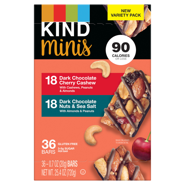 KIND Minis Snack Bar, Variety Pack, 0.7 oz, 36 ct