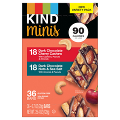 KIND Minis Snack Bar, Variety Pack, 0.7 oz, 36 ct