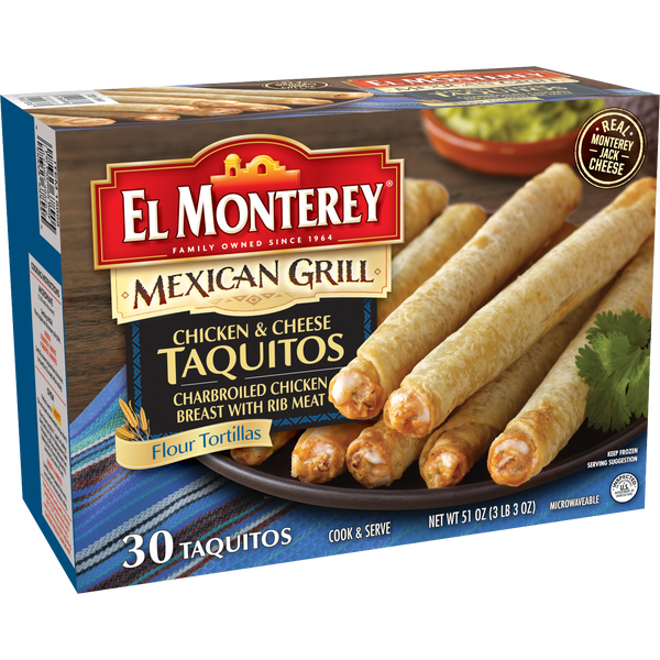 El Monterey Mexican Grill Taquitos, Chicken & Cheese, 51 oz, 30 ct