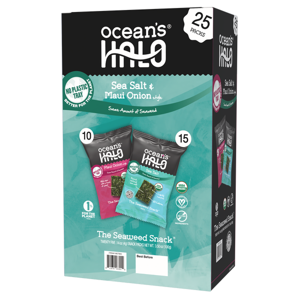 Ocean's Halo Organic Seaweed Snack, Maui Onion & Sea Salt, 0.14 oz, 25 ct