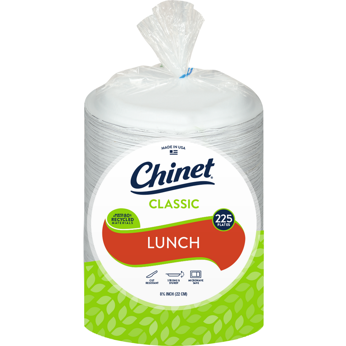 Chinet Classic 8-3/4" Lunch Paper Plate, White, 225 ct