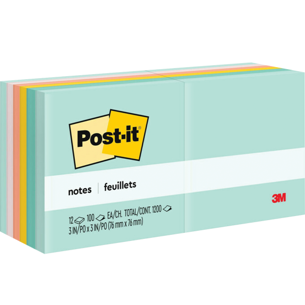 Post-it Notes, 3" x 3", Beachside Cafe Collection, 100 Sheets, 12 Pads