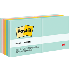 Post-it Notes, 3" x 3", Beachside Cafe Collection, 100 Sheets, 12 Pads