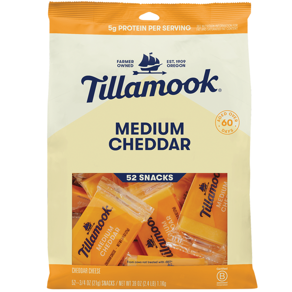 Tillamook Medium Cheddar Snacking Cheese, 0.75 oz, 52 ct