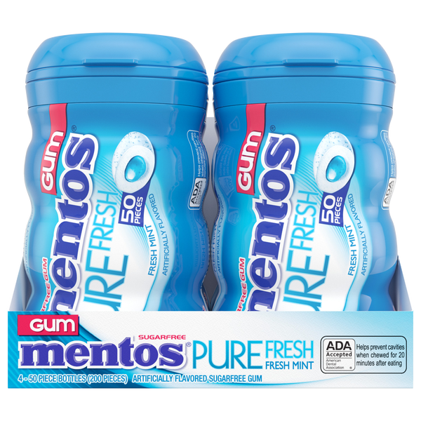 Mentos Pure Fresh Sugar Free Gum, Fresh Mint, 50 Pieces, 4 ct