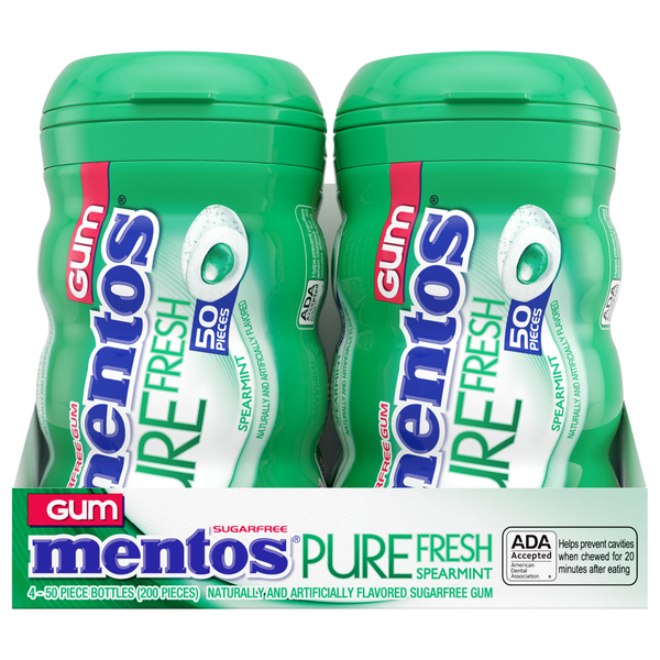 Mentos Pure Fresh Sugar Free Gum, Spearmint, 50 Pieces, 4 ct