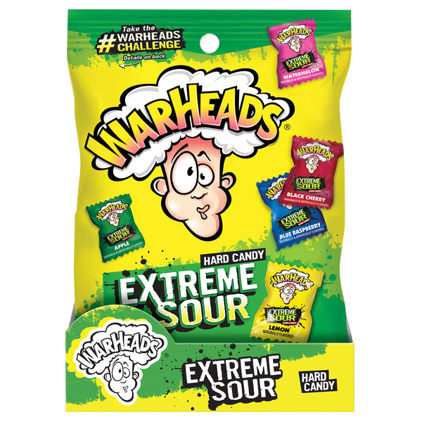 WARHEADS Extreme Sour Hard Candy, Assorted Flavors , 3.25 oz Peg Bag, 8 ct