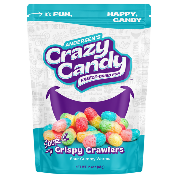 Andersen's Crazy Candy Freeze-Dried Gummy Worms, Sour Crispy Crawlers, 2.4 oz, 6 ct