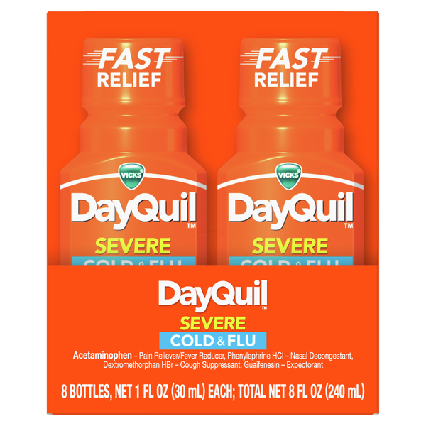 DayQuil Severe Cold & Flu Fast Relief Liquid, 1 fl oz, 8 ct