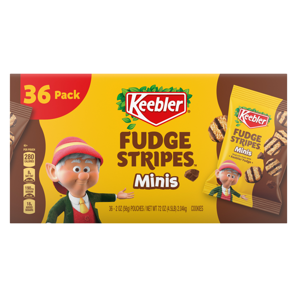 Keebler Fudge Stripes Minis Shortbread Cookies, 2 oz, 36 ct