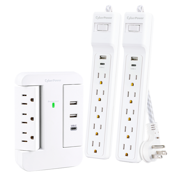 CyberPower Surge Protectors with USB-A and USB-C Ports, 3 ct