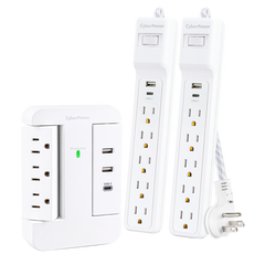 CyberPower Surge Protectors with USB-A and USB-C Ports, 3 ct