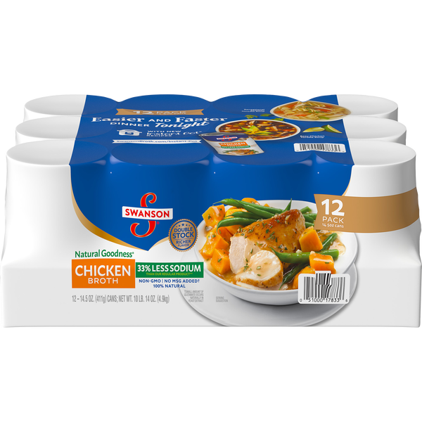 Swanson Natural Goodness Chicken Broth, Less Sodium, 14.5 oz, 12 ct