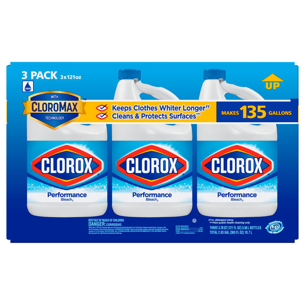 Clorox Performance Bleach with CloroMax, Concentrated, 121 fl oz, 3 ct