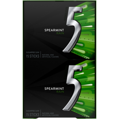 5 Gum Sugar Free Chewing Gum, Spearmint Rain, 15 Sticks, 10 ct