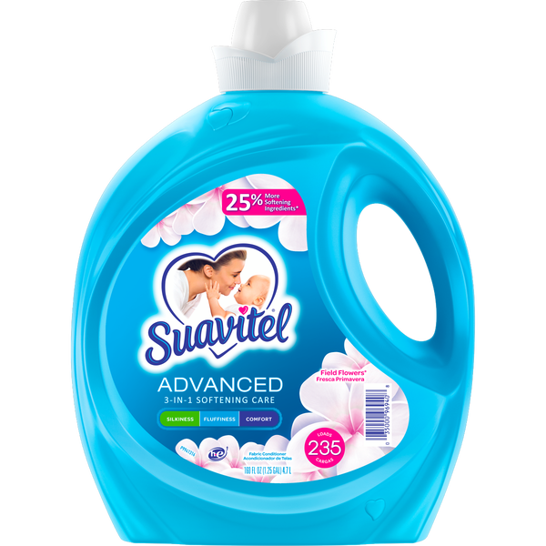 Suavitel Liquid Fabric Conditioner, Advanced Softening Care, HE Compatible, Field Flowers Scent, 160 fl oz