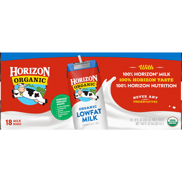 Horizon Organic Lowfat Milk, 8 fl oz, 18 ct