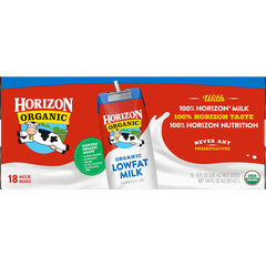 Horizon Organic Lowfat Milk, 8 fl oz, 18 ct