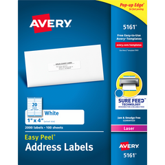 Avery Easy Peel Address Labels with Sure Feed, Laser, White, 1" x 4", 2000 Labels