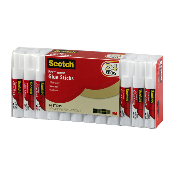 Scotch Permanent Glue Stick, 0.28 oz, 24 ct