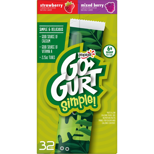 Yoplait Go-Gurt Simple Low Fat Yogurt, Variety Pack, 2.25 oz, 32 ct