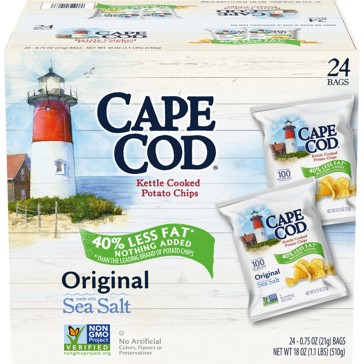 Cape Cod Kettle Cooked Potato Chips, Original, 0.75 oz, 24 ct