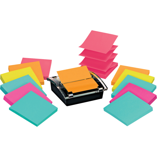 Post-it Super Sticky Dispenser Pop-Up Notes with Dispenser, 3" x 3", Assorted Colors, 90 Sheets, 12 Pads