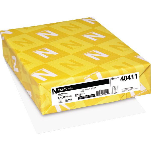 Neenah Exact Index Cardstock Paper, 94 Bright, 110 lb, White, 8-1/2" x 11", 250 Sheets