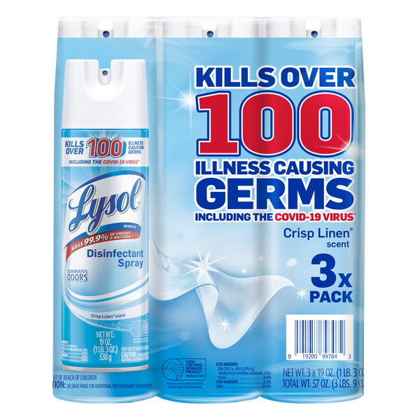 Lysol Disinfectant Spray, Crisp Linen, 19 oz, 3 ct