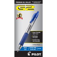 Pilot G2 Retractable Gel Pen, Extra Fine Point 0.5mm, Blue Ink, 12 ct