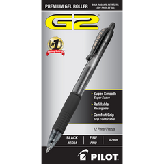 Pilot G2 Retractable Premium Gel Pen, Fine Point 0.7mm, Black Ink, 12 ct