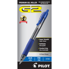 Pilot G2 Retractable Premium Gel Pen, Fine Point 0.7mm, Blue Ink, 12 ct