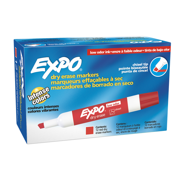 EXPO Low Odor Dry Erase Marker, Chisel Tip, Red, 12 ct