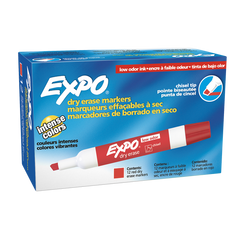 EXPO Low Odor Dry Erase Marker, Chisel Tip, Red, 12 ct