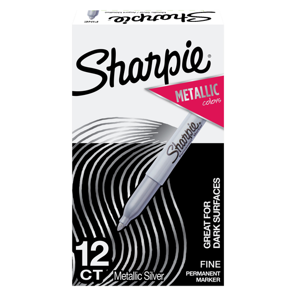 Sharpie Permanent Marker, Fine Point, Metallic Silver, 12 ct