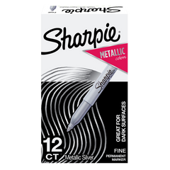 Sharpie Permanent Marker, Fine Point, Metallic Silver, 12 ct