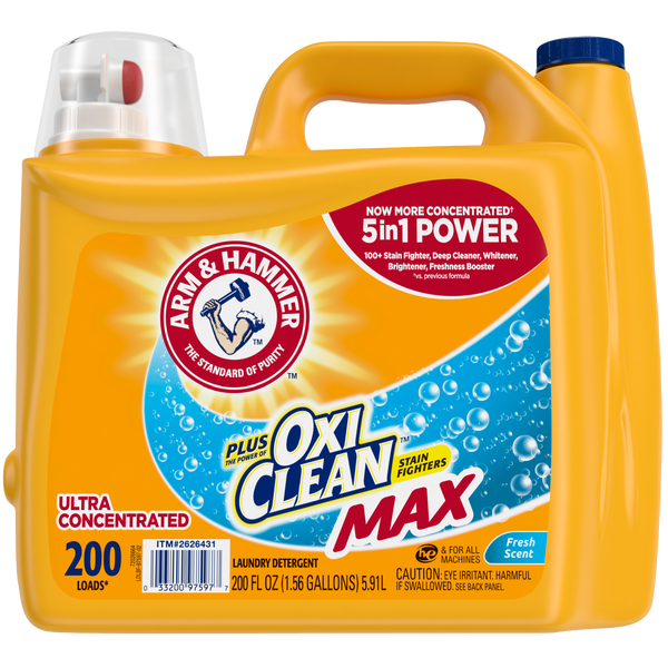 Arm & Hammer Liquid Laundry Detergent, Plus OXI Clean Max, Ultra Concentrated, HE Compatible, Fresh Scent, 200 fl oz