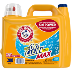 Arm & Hammer Liquid Laundry Detergent, Plus OXI Clean Max, Ultra Concentrated, HE Compatible, Fresh Scent, 200 fl oz