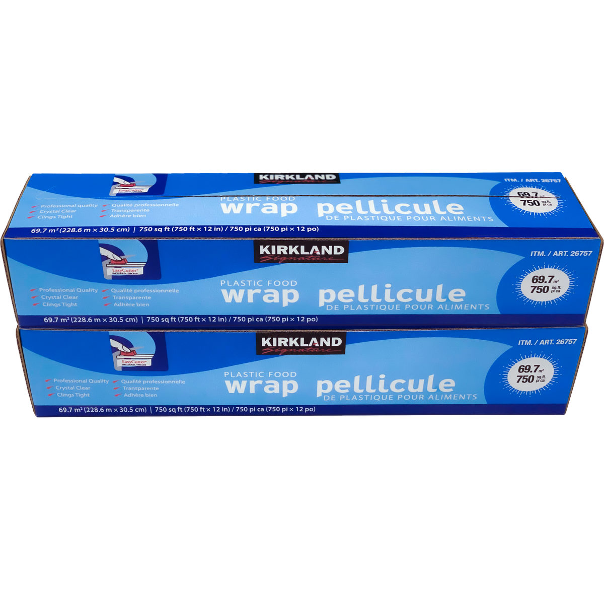 Kirkland Signature Plastic Food Wrap, 12''W x 750'L, 2 ct