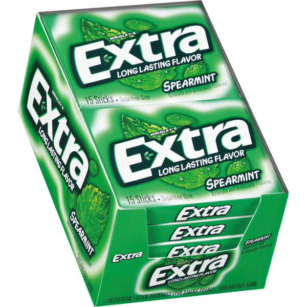 Extra Sugar Free Chewing Gum, Spearmint, Slim Pack, 15 Sticks, 10 ct