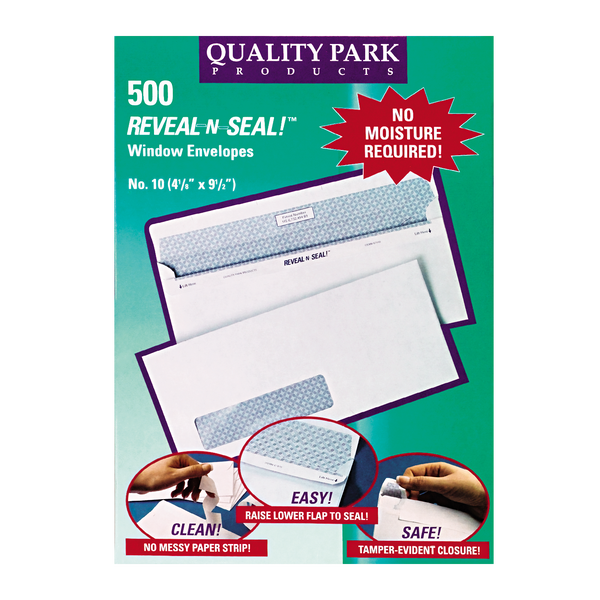 Quality Park #10 One Window Reveal-N-Seal Envelope, White, 500 ct