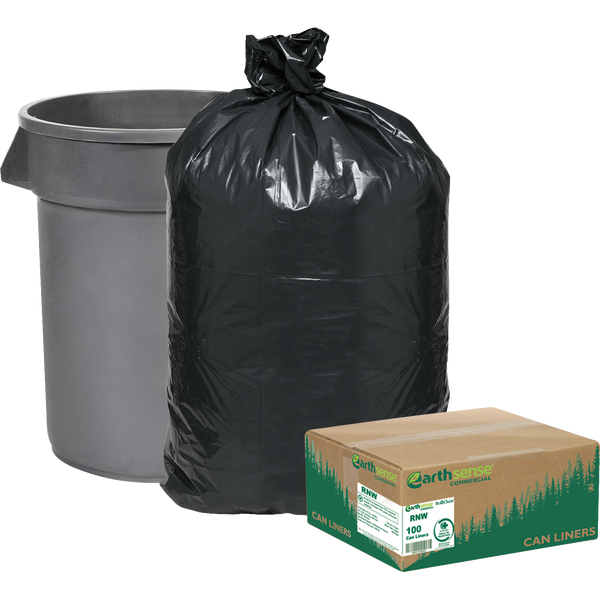 Earthsense Commercial/ReClaim Heavy-Duty Recycled Large Trash Bags, Black, 55-60 Gallon, 100 ct