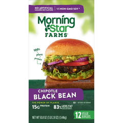 MorningStar Farms Chipotle Black Bean Burger, 1/4 lb Patty, 12 ct