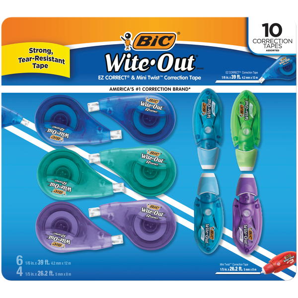 BIC Wite-Out Correction Tape, Variety Pack, 10 ct