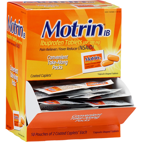 Motrin Ibuprofen, Dispenser Pack, 200 mg, 2 Caplets, 50 ct